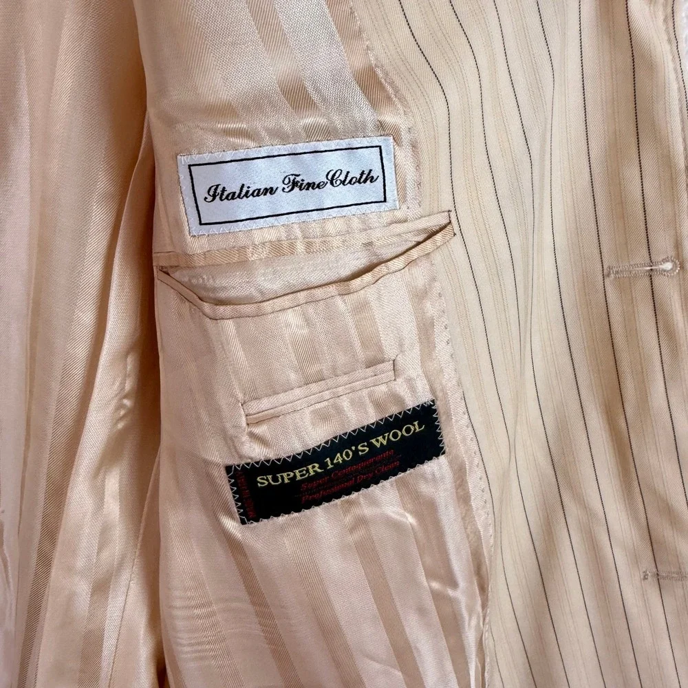 Extrema by Zanetti Blazer 52L Cream Pinstripe‎ Fair Wool Italy (Need Dry Clean)